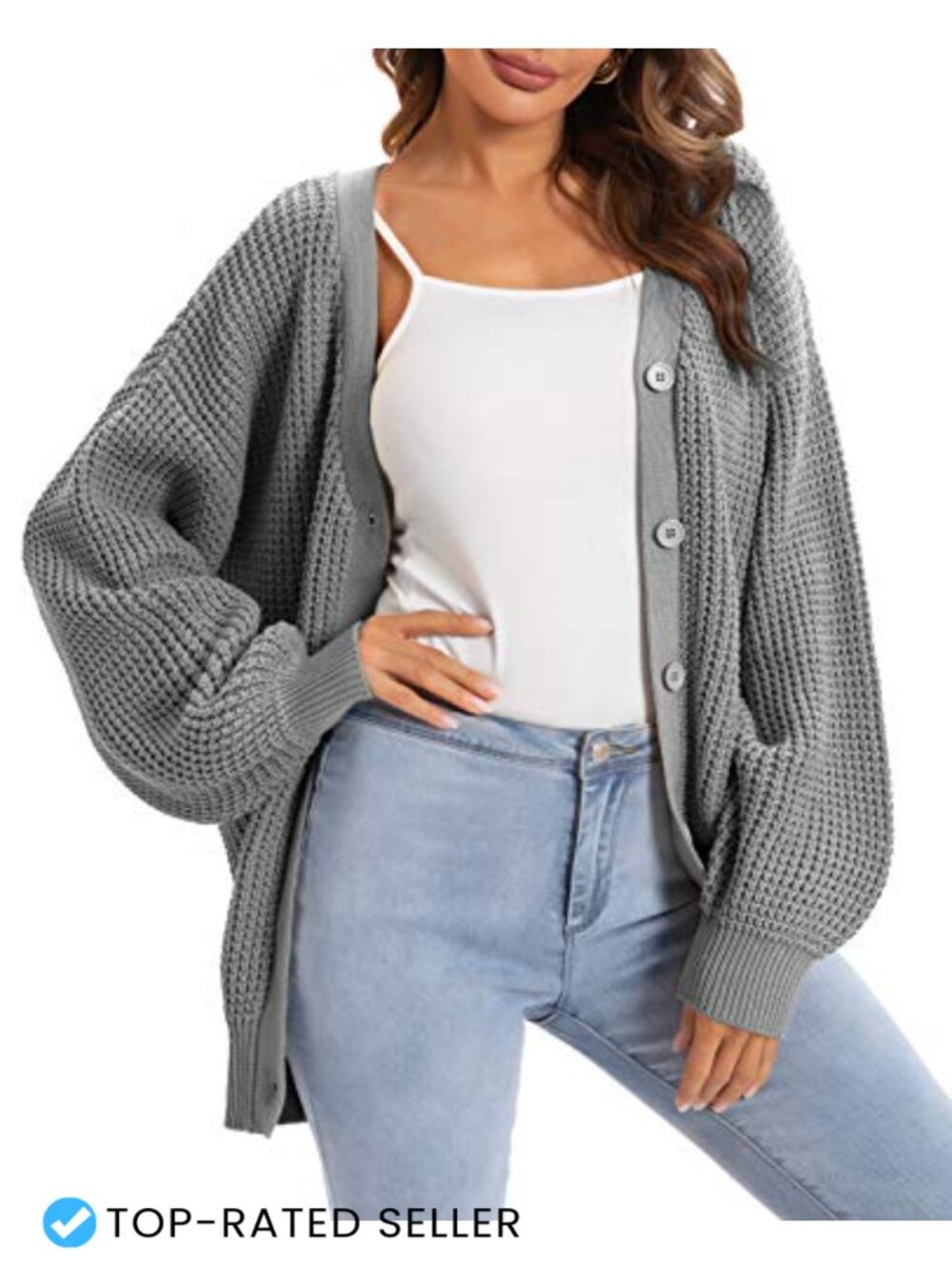 Oversized 100% Cotton Cardigan Sweater Button Down V-Neck Long Sleeve
